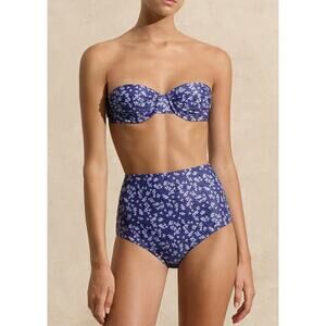 Peony Swimwear Periwinkle Bandeau Top Staple High Waisted Bottom Bikini Set NEW